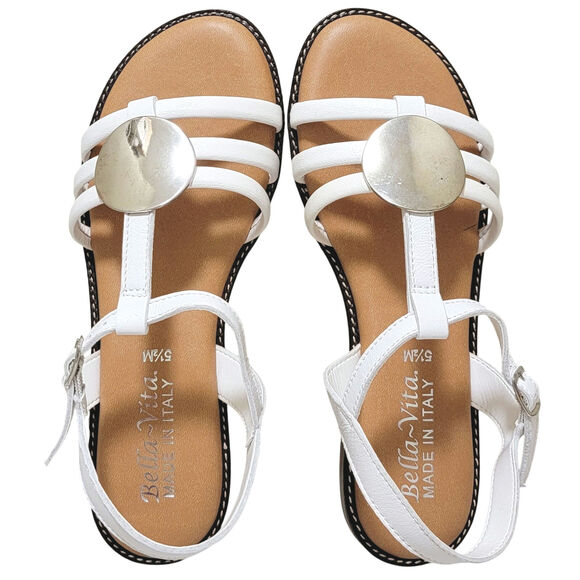 Bella Vita Vue-Italy Flat Slingback Sandals Size US 5.5M White Italian Leather - Picture 4 of 6